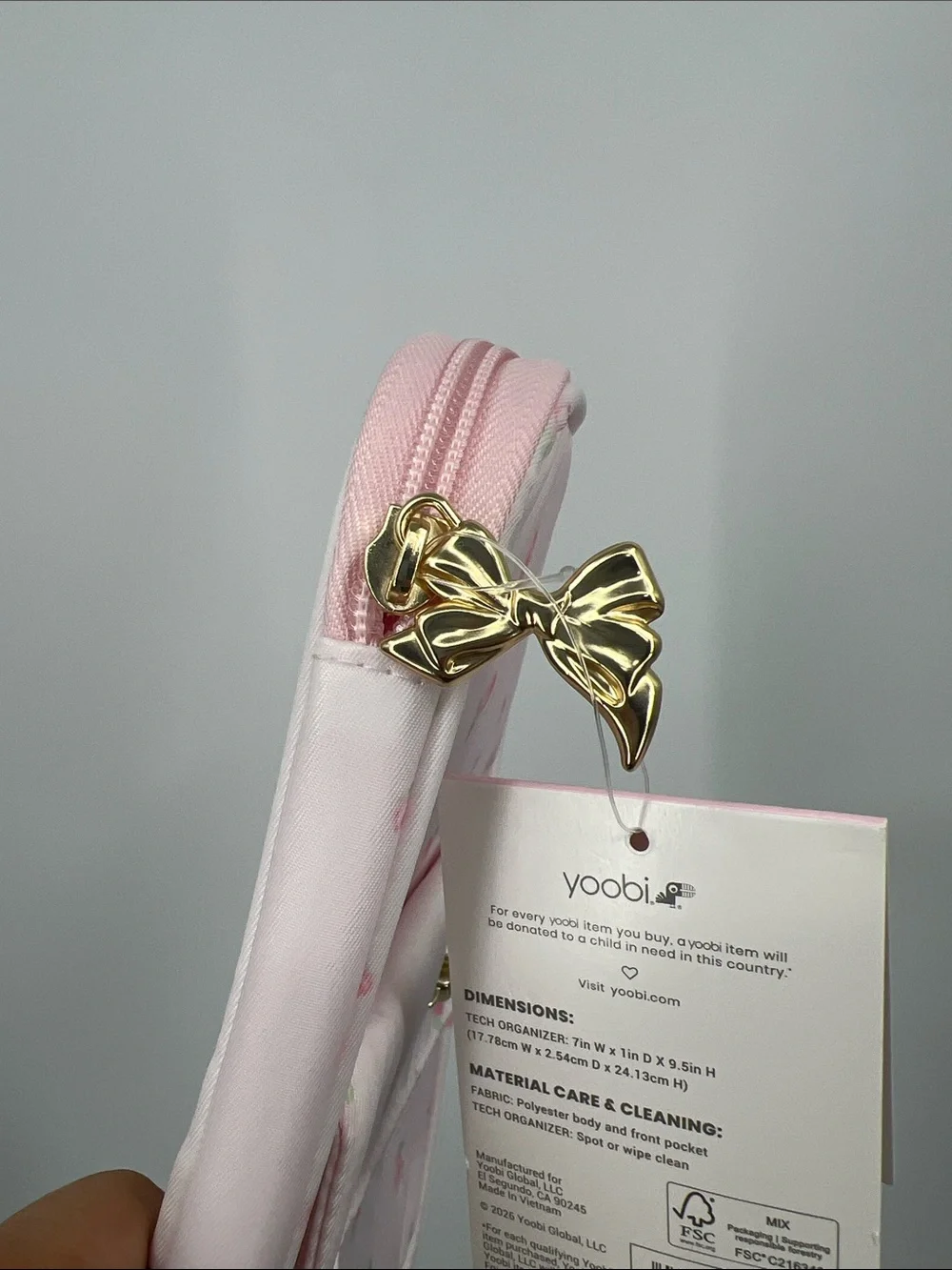 LoveShackFancy Pink Floral Kids Accessories Organizer with Gold Bow